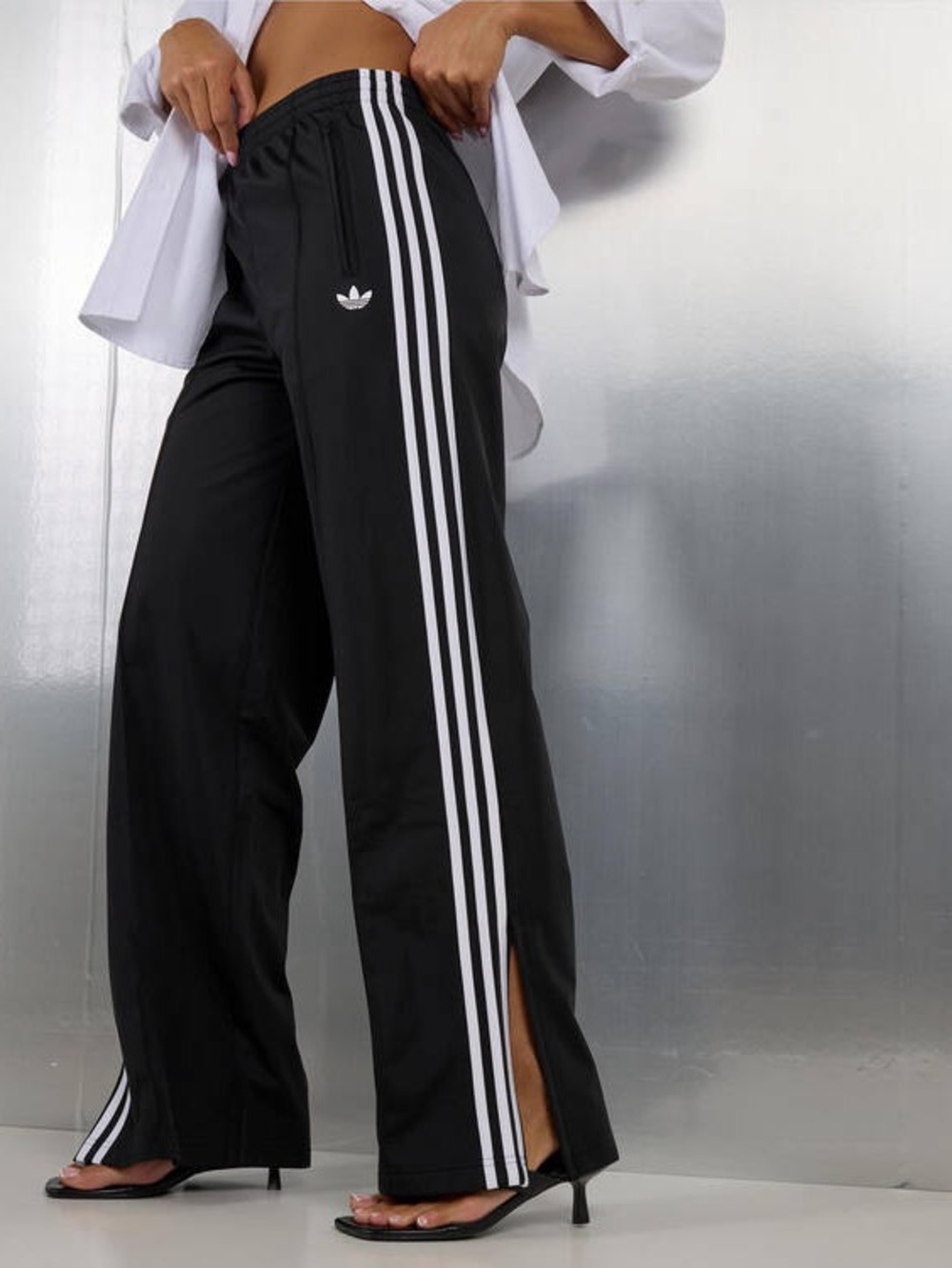 NWT adidas Black Track Firebird Pants with White Side Stripes M